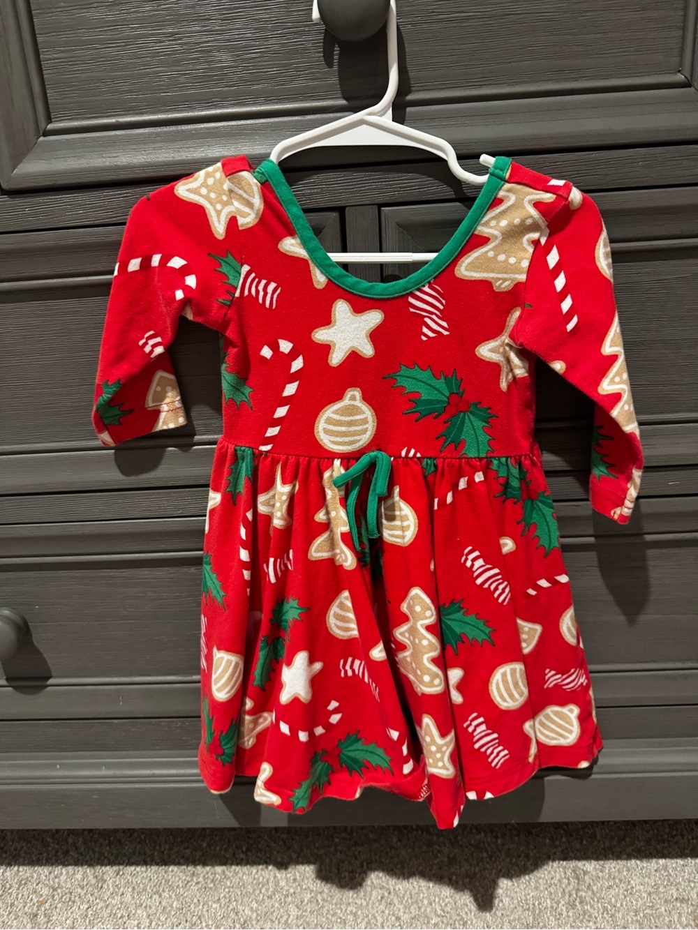 Eleanor Rose Red Holiday Cookie & Holly Print Dress